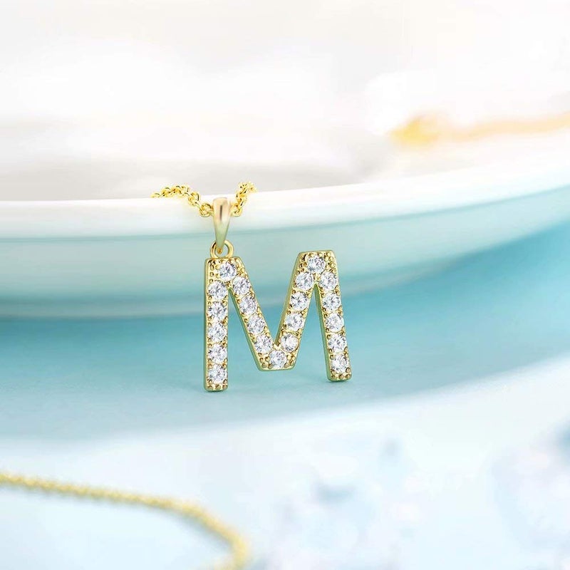 Tarsus M Initial Letter 14K Gold Plated Alphabet Pendant Necklace Monogram charm cubic zirconia Jewelry Gifts for Women Teen - Image 4